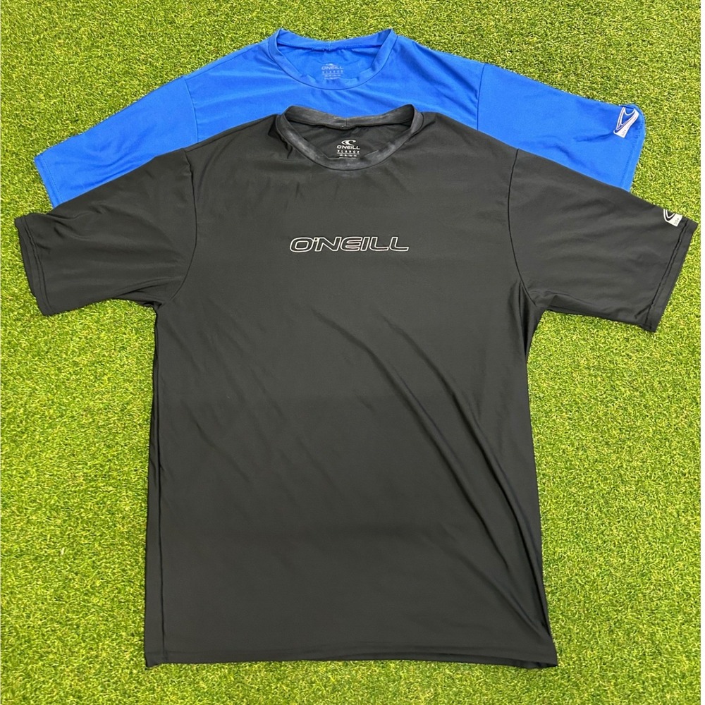 O'Neill Mens Rash Guard Swim Shirts 2-Pack Black Blue XL UPF 50+ Short Sleeve